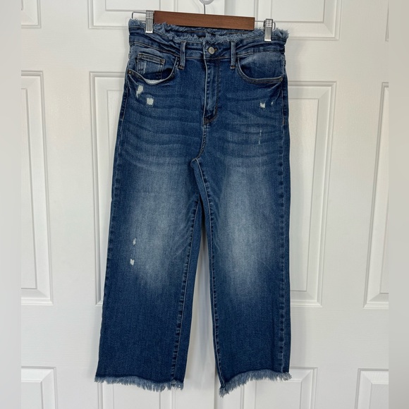 Judy Blue Size‎ 7/28 Denim Fringe Y2K Retro Blue Women's Wide-Leg Jeans - Picture 1 of 9